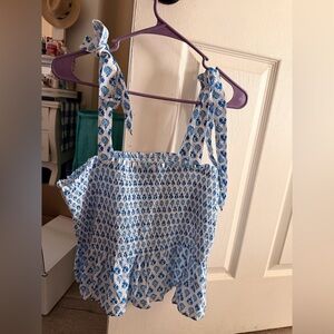 J. Crew Blue and White Smocked Top